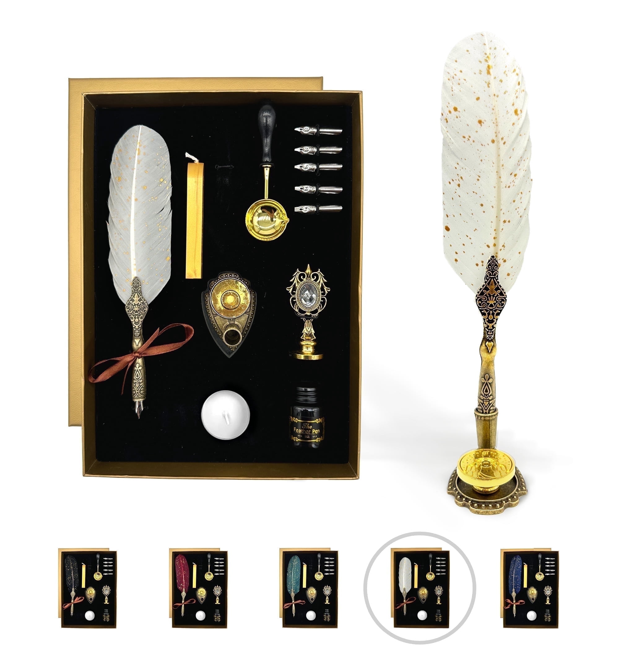 FTC Feather Quill Pen Calligraphy Set with Zodiac Wax Seals, Ink, and ...