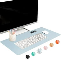 FTC Non-Slip PU Leather and Suede Desk Pad and Blotter, Mouse and Writing Mat - 31.5” x 15.75” Light Blue