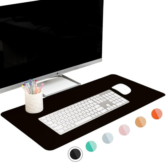 FTC PU Leather Desk Pad and Blotter, Non-Slip Flannelette Base, Stitched, Mouse and Writing Mat - 31.5” x 15.75” Black