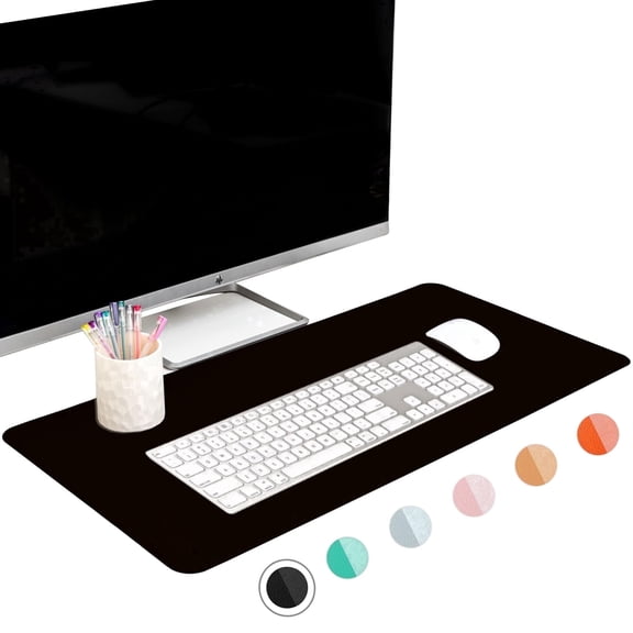 FTC PU Leather Desk Pad and Blotter, XL 31.5 x 15.75 in, Non-Slip Flannelette Base, Stitched Mouse and Writing Mat, Black