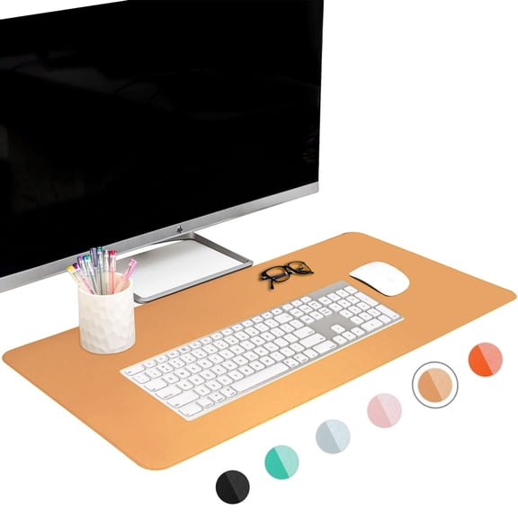 FTC PU Leather Desk Pad and Blotter, Non-Slip Flannelette Base, Stitched, Mouse and Writing Mat - 31.5” x 15.75” Camel