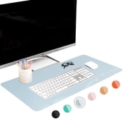 FTC PU Leather Desk Pad, XL 31.5 x 15.75 in, Non-Slip Flannelette Base, Stitched Desk Mat, Smokey Blue