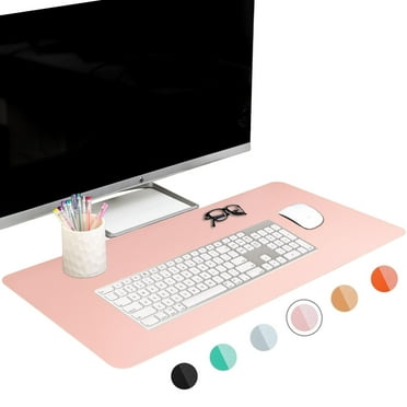 FTC PU Leather Desk Pad and Blotter, Non-Slip Flannelette Base, Stitched, Mouse and Writing Mat - 31.5” x 15.75” Pink
