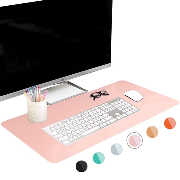 FTC PU Leather Desk Pad and Blotter, XL 31.5 x 15.75 in, Non-Slip Flannelette Base, Stitched Mouse and Writing Mat, Pink