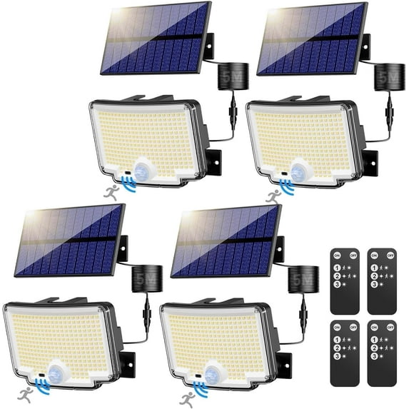 FTC Solar Powered LED Motion Sensor Outdoor Flood Lights, 4 Pack