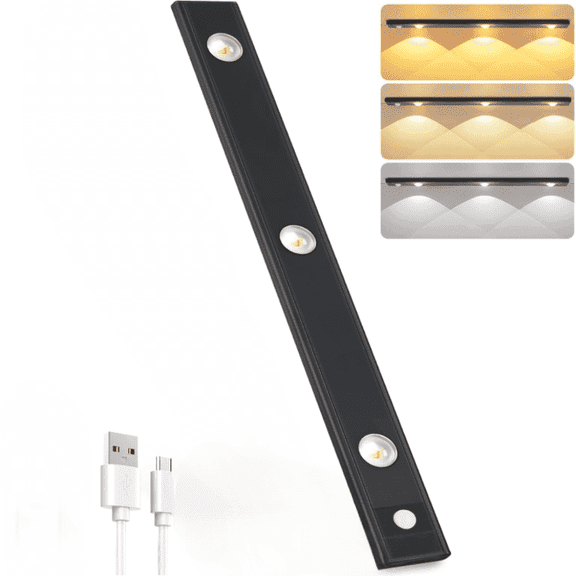 SpaceMuse 15.8" Motion Sensor Cabinet Light, Human Body LED Spotlight Wireless and 3-Color Dimmable with Magnetic Cat’s Eye Hill Effect, Light Indoor for Wine Cabinet & Showcases , Black