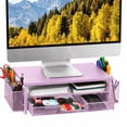 thumbnail image 1 of FTCBJJA 2-Tier Monitor Stand Riser, Desk Organizer and Accessories with Drawer and Pen Holders, Carbon Steel Ergonomic Computer Stand for Home, Pink, 1 of 9