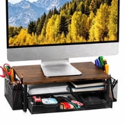 FTCBJJA 2-Tier Monitor Stand Riser for Home & Office, Desk Organizer and Accessories with Drawer and Pen Holders, Ergonomic Computer Stand, Wood