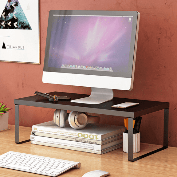 FTCBJJA 20 Inch Monitor Stand Riser, Computer Monitor Stand for Office Computer, Laptop, Small Printer, Black Desk