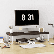 FTCBJJA 20 inch Monitor Stand Riser, Wood Computer Monitor Stand for Office Computer, Laptop, Small Printer, Walnut/White Desk