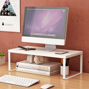 FTCBJJA 20 inch Monitor Stand Riser, Wood Computer Monitor Stand for Office Computer, Laptop, Small Printer, White Desk