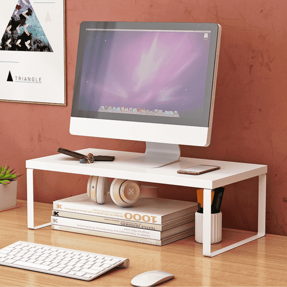 FTCBJJA 20 inch Monitor Stand Riser, Wood Computer Monitor Stand for Office Computer, Laptop, Small Printer, White Desk