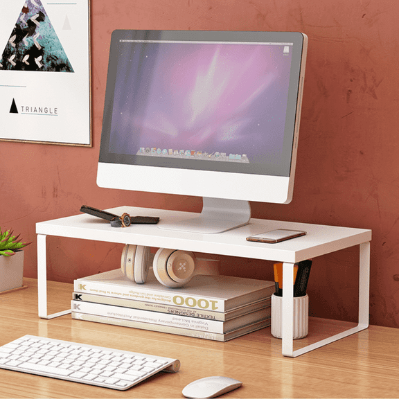 FTCBJJA 20 inch Monitor Stand Riser, Computer Monitor Stands for Office Computer, Laptop, Small Printer, White Desk