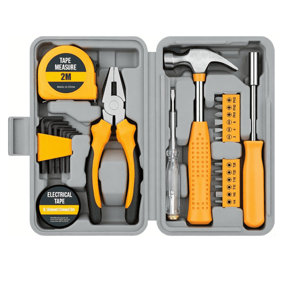 FTCBJJA 24-Piece Tool Set with Plastic Toolbox Storage Case, Home Hand Tool Kit, General Household Hand Tool Kit for Home, Garage, Office, Yellow
