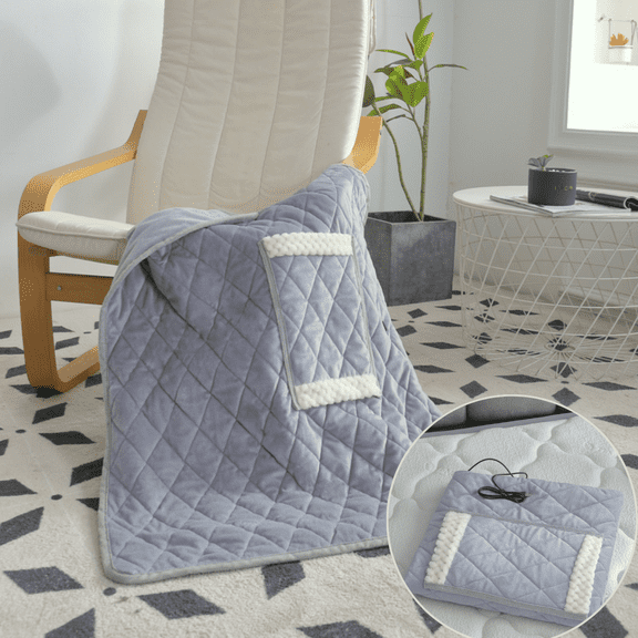 FTCBJJA 24” x 32” Electric Blanket, Machine Washable Crystal Velvet Electric Heating Pad, Portable USB Washable Heating Shawl Scarf with Snap Clasp for Home, Travel, Office, Gray