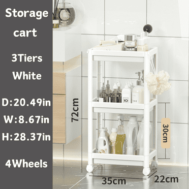 FTCBJJA 3 Tier Plastic Storage Shelf Rack Floor Storage Shelving, Narrow Shelves for Small Space, Multipurpose Shelving Unit