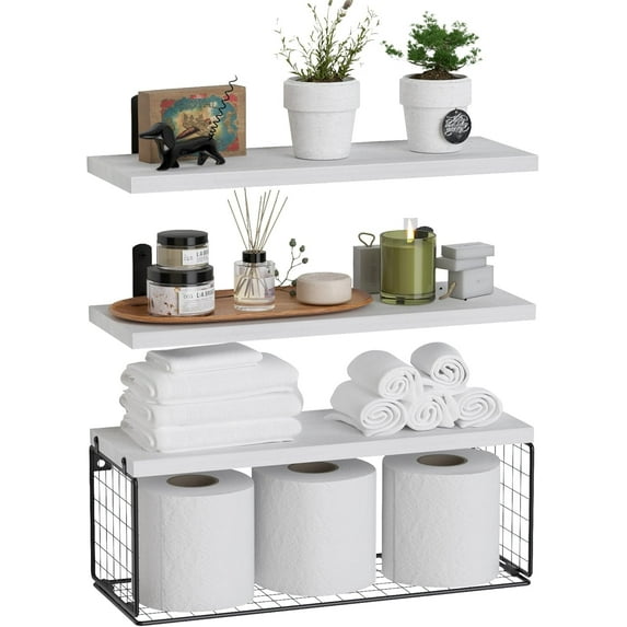 FTCBJJA 3-Tier Quality Wood Floating Shelves ,Wall Storage And Decoration All-In-One,Mounted Storage for Kitchen, Bathroom, Bedroom(White)