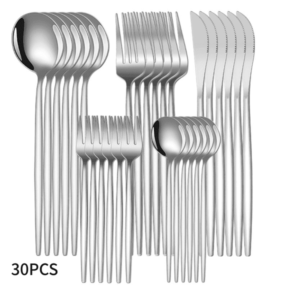 FTCBJJA 30-Piece Flatware Set for 6, Mirror Polished Food-Grade Stainless Steel Silverware Set, Dishwasher Safe Utensil Set for Home, Kitchen, Restaurant, Silver