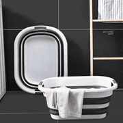 FTCBJJA 26L Collapsible Plastic Laundry Basket, Space Saving Washing Tub Foldable Laundry Basket Organizer Grey
