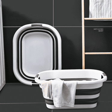 FTCBJJA 30L Collapsible Plastic Laundry Basket, Space Saving Washing Tub Foldable Laundry Basket Organizer Grey