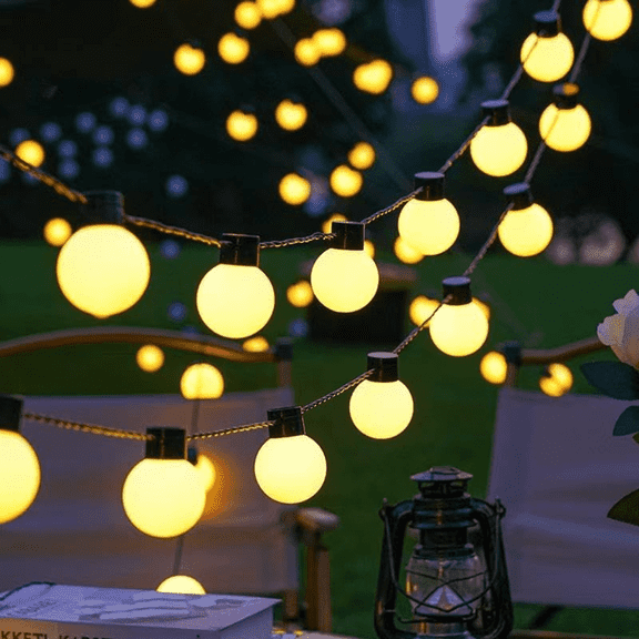 FTCBJJA 33ft Outdoor String Lights, G50 Connectable Patio Lamps with 2700K 40pcs Bulbs, IP65 Waterproof Rating Solar Powered, Waterproof Hanging Lights for Patio Garden Yard, Milky White