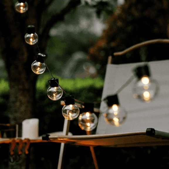 SPACEMUSE 33ft Outdoor String Lights, G50 Connectable Patio Lamps with 2700K Plug-in Bulbs, IP65 waterproof rating, Waterproof Hanging Lights for Patio Garden Yard, Clear