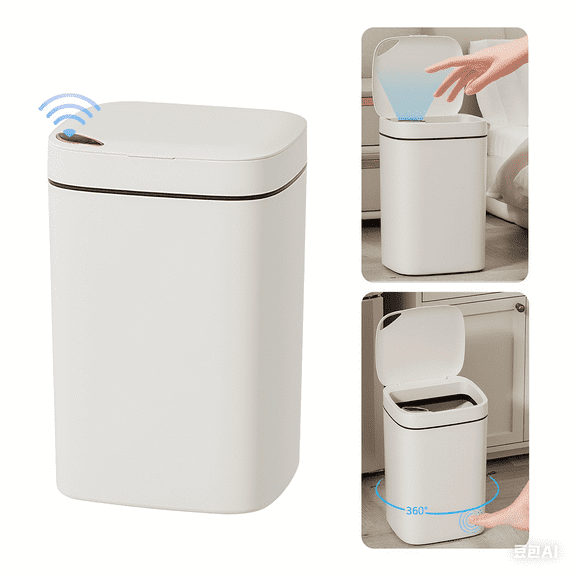 SPACEMUSE 4.2 Gallon Touchless Trash Can with Lid Motion Sensor Auto Open Close, Smart Garbage Bin for Kitchen Bathroom Bedroom Office, White