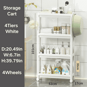 FTCBJJA 4 Tier Plastic Storage Shelf Rack Floor Storage Shelving with Drainage Holes, Narrow Shelves White for Small Space Bathroom Laundry