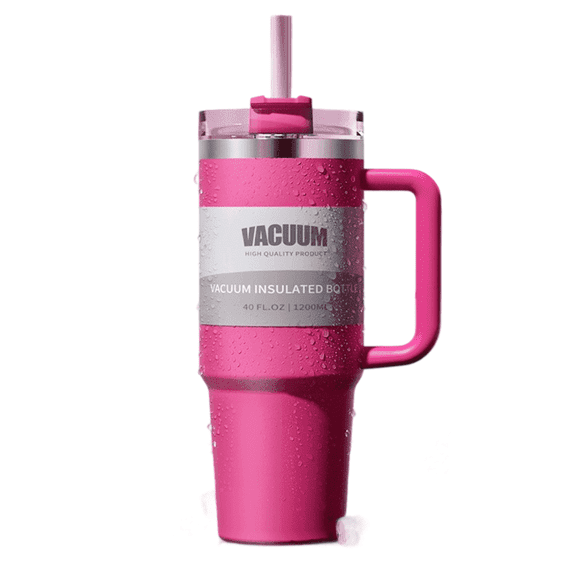SPACEMUSE 40oz Stainless Steel Insulated Tumbler with Leak-proof Lid, Vacuum Insulated Travel Mug,3-in-1 Straw/Handle/Cup Holder Compatible(Rose red)