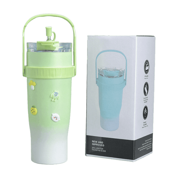 SPACEMUSE 40oz Tumbler with Handle and Straw,Stainless Steel Insulated Cup,Hot and Cold Beverage,Water Bottle for Office Gym Car（Green）