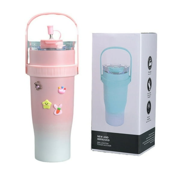 FTCBJJA 40oz Tumbler with Handle and Straw,Stainless Steel Insulated Cup,Hot and Cold Beverage,Water Bottle for Office Gym Car（Pink）