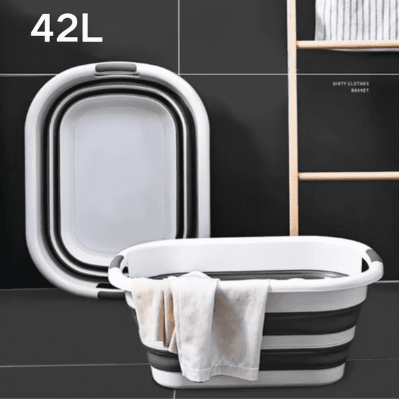 FTCBJJA 42L Collapsible Plastic Laundry Basket, Washing Tub for Clothes Foldable Laundry Baskets Grey