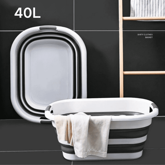 FTCBJJA 40L Collapsible Plastic Laundry Basket, Washing Tub for Clothes Foldable Laundry Baskets Grey