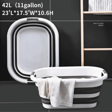 FTCBJJA 42L Collapsible Plastic Laundry Basket, Washing Tub for Clothes Foldable Laundry Baskets Grey