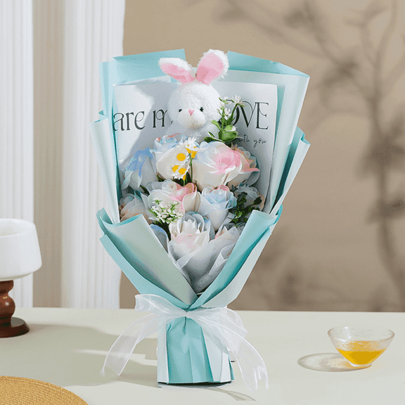 FTCBJJA Artificial Rose Flower Bouquet Gifts, 11 Scented Soap Roses Gift Box Romantic Artificial Rose Decorations for Valentine's Day, Anniversary, Wedding or Birthday, Blue