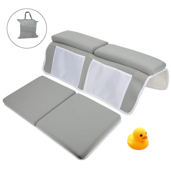 FTCBJJA Baby Bath Kneeler and Elbow Rest Pad Set, Built-In 4 Toys Organizer Pockets, 1.5" Thick Painless Non-Slip Bath Kneeling Mat for bathing baby or pet (Dark Gray)