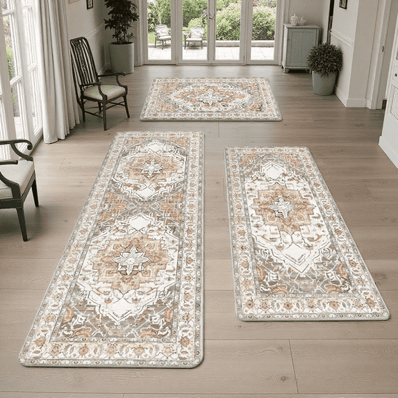FTCBJJA Boho Kitchen Rug and Mat Set 3 Piece, Non Skid Kitchen Mats for Floor, Runner Rugs for Hallway Kitchen Holiday Decor, Floor Mat for Living Room, Bedroom, 20"x31.5" + 20"x47.3" + 20"x59"