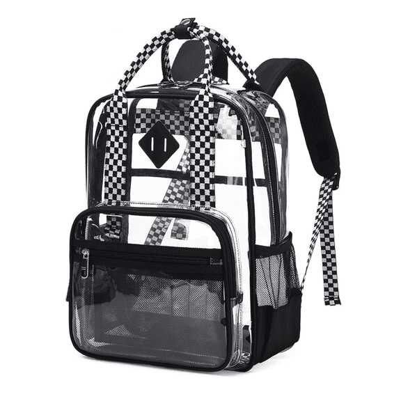 TXRUME Clear Backpack Large Heavy Duty Stadium Approved Waterproof PVC Transparent Backpacks Clear Bag Travel School Work Festival, Black