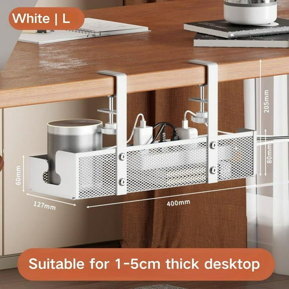 FTCBJJA Under Desk Cable Management Tray, Cable Management Under Desk No Drill, Cable Tray with Clamp for Desk Wire Management,Desk Cable Management Box for Office, Home - White,Length15.75"