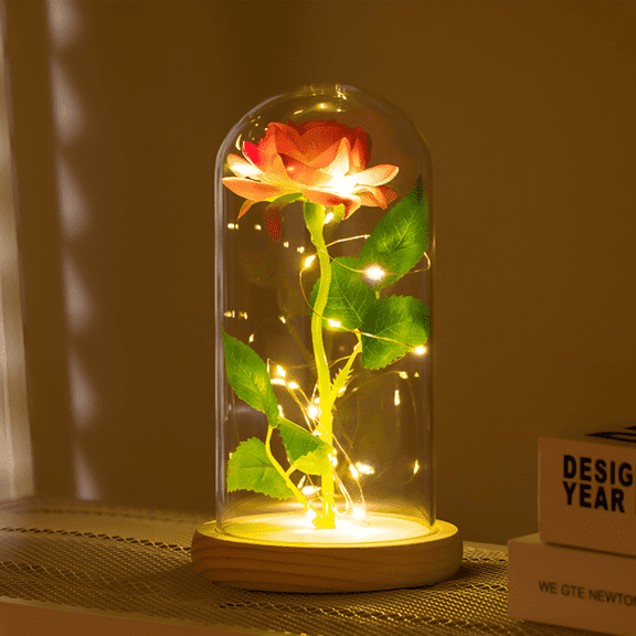 FTCBJJA Eternal Pink Rose in Glass Dome with LED Lights, Light Up Artificial Rose Décor – Romantic Gift for Women with Gift Box for Anniversary, Birthday, Valentine's Day or Holiday Season
