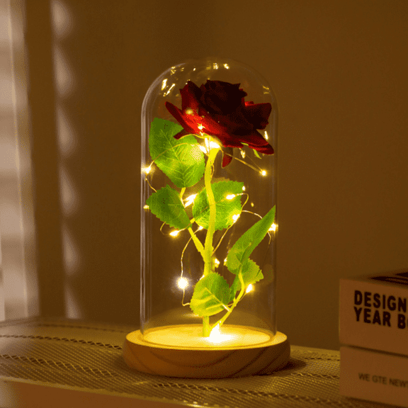 FTCBJJA Eternal Red Rose in Glass Dome with LED Lights, Light Up Artificial Rose Décor – Romantic Gift for Women with Gift Box for Anniversary, Birthday, Valentine's Day or Holiday Season