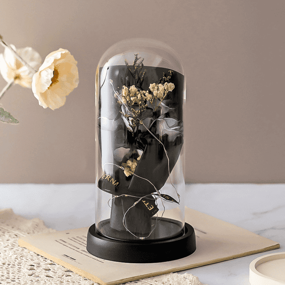 FTCBJJA Flowers Roses Gifts for Mom ,Forever Real Preserved Roses in Glass Dome for All Occasions, Valentines, Mothers Day, Anniversary, Thanksgiving, Birthday, Black