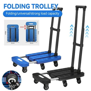 FTCBJJA Folding Hand Truck, Heavy Duty Fold Hand Trucks with 6 Wheels and Pull Handle & 1 Elastic Ropes Black 23.2 x 12.2”
