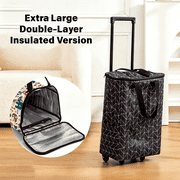 FTCBJJA Folding Shopping Trolley with Wheels, Waterproof Grocery Bag for Climbing Stairs with Handle, Large Capacity Double Layer Trolley, Black