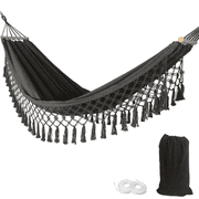DUANJY Garden Hammock with Tassels, 78.7" x 39.4" Cotton Swing Bed with Anti Roll Balance Beam, Portable Hammocks for Camping, Patio, Yard, Porch, Beach (Gray)