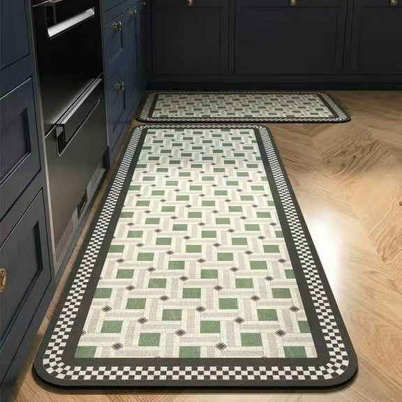 FTCBJJA Kitchen Rug Set 2 Piece, Modern Moroccan Soft Carpet, Neutral Geometric Distressed Rubber Backing, Machine Washable Non-Slip Mats for Kitchen, Hallway, Bathroom, 15.8"x23.7" + 15.8"x47.3"