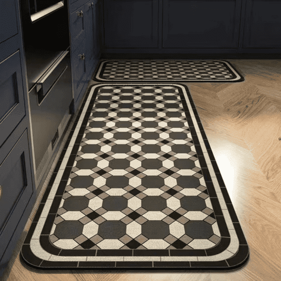 FTCBJJA Kitchen Rug Set 2 Piece, Modern Moroccan Soft Carpet, Neutral Geometric Distressed Rubber Backing, Machine Washable Non-Slip Mats for Kitchen, Hallway, Bathroom, 19.7"x31.5" + 19.7"x47.3"