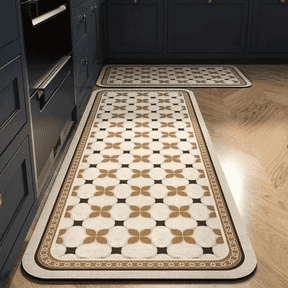 SpaceMuse Kitchen Rug Set 2 Piece, Modern Moroccan Soft Carpet, Neutral Geometric Distressed Rubber Backing, Machine Washable Non-Slip Mats for Kitchen, Hallway, Bathroom, 19.7"x31.5" + 19.7"x47.3"