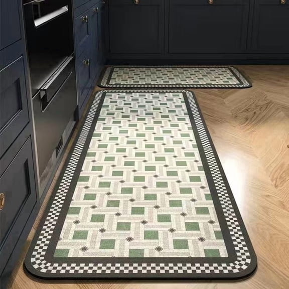 SpaceMuse Kitchen Rug Set 2 Piece, Modern Moroccan Soft Carpet, Neutral Geometric Distressed Rubber Backing, Machine Washable Non-Slip Mats for Kitchen, Hallway, Bathroom, 15.8"x23.7" + 15.8"x47.3"