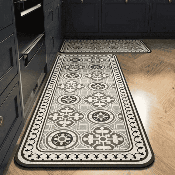 SpaceMuse Kitchen Rug Set 2 Piece, Modern Moroccan Soft Carpet, Neutral Geometric Distressed Rubber Backing, Machine Washable Non-Slip Mats for Kitchen, Hallway, Bathroom, 15.8"x23.7" + 15.8"x47.3"